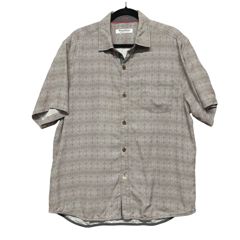 Tommy Bahama Mens Sz L Geometric Print Button Up Shirt Coconut Point Island Zone